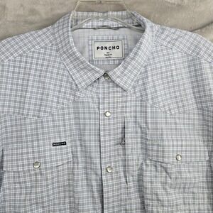 PONCHO Mens XXL Plaid Western Pearl Snap Short Sleeve Shirt Regular Fit